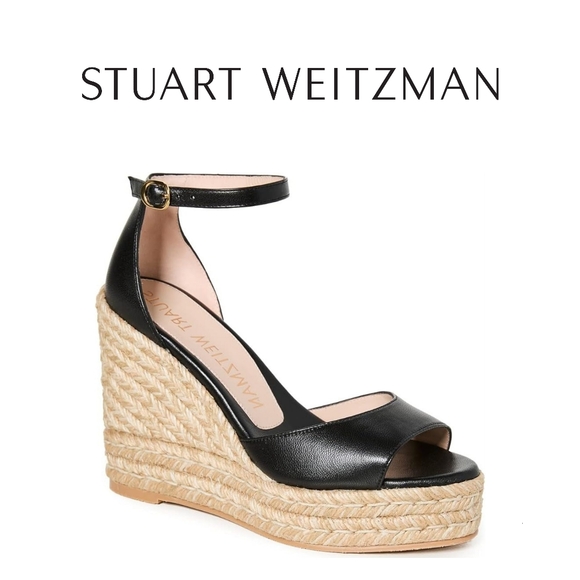 Stuart Weitzman Nudist Curve Espadrille Wedges, Black/Natural, Size 8.5 - Picture 2 of 5